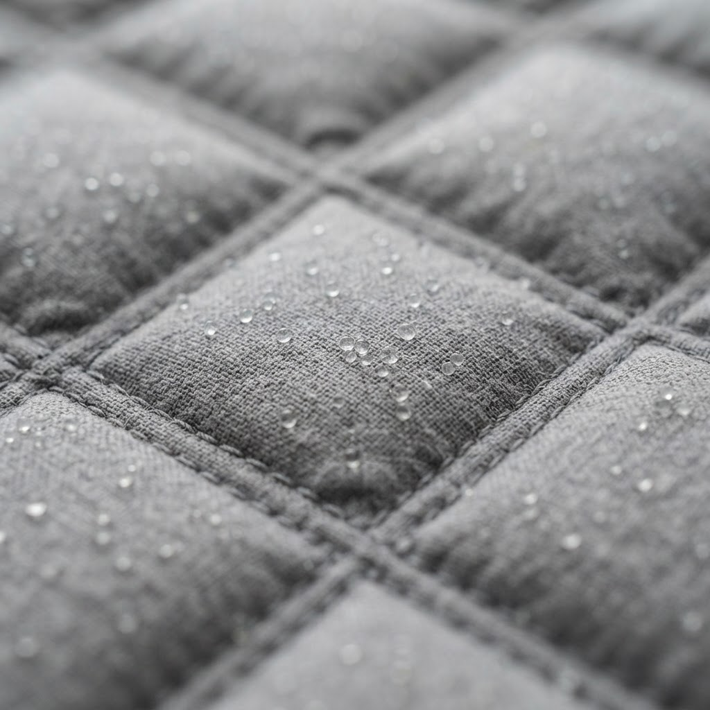 Close-up of precise 5cm quilting and glass bead filling in a YiBai Home weighted blanket